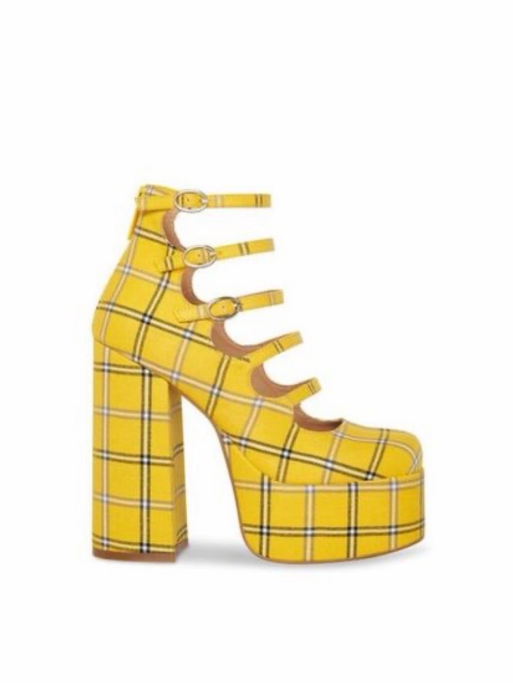 Steve Madden Rosario Yellow Plaid Platform Chunky Heels size 8.5